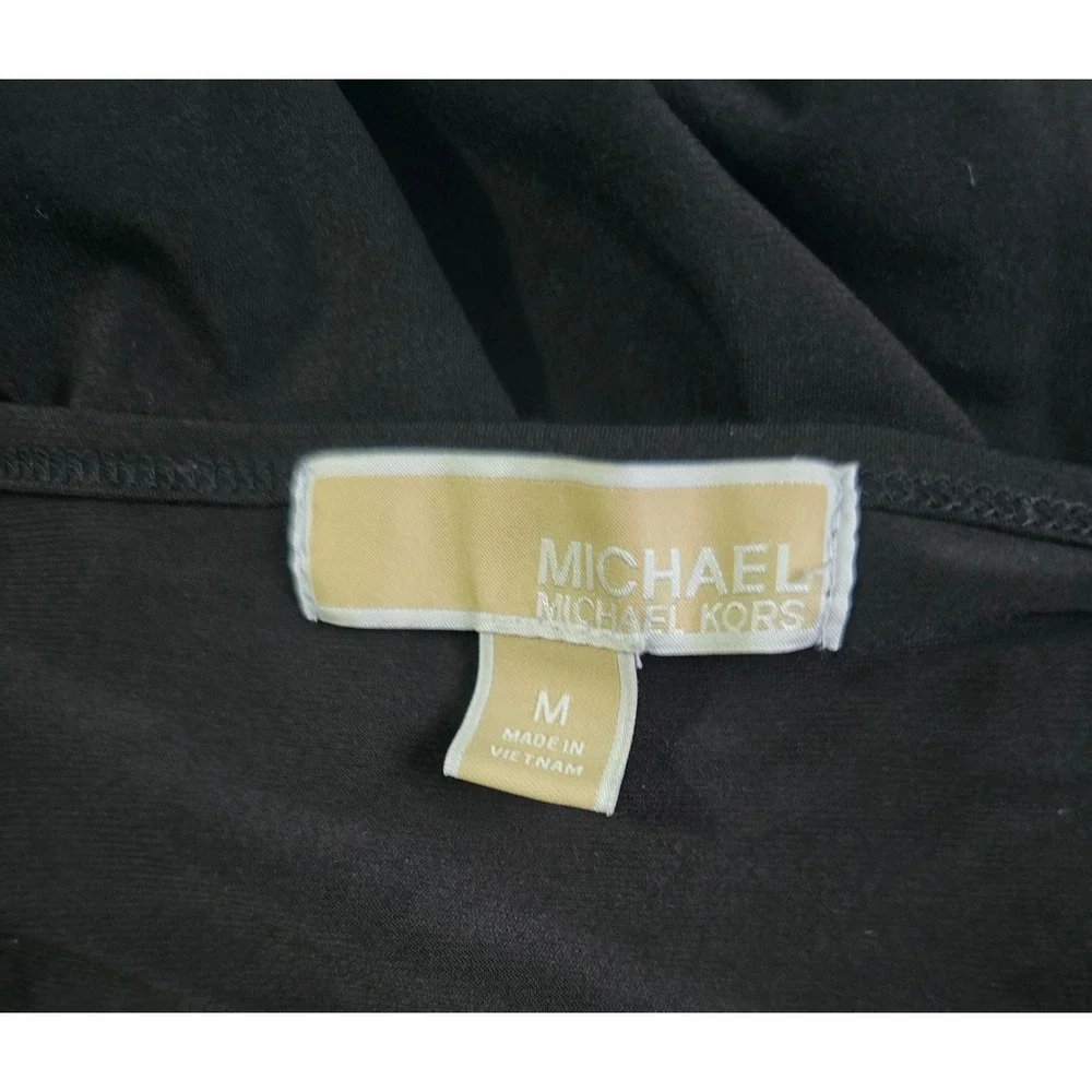Michael Kors Black Pleated Petal Sleeve Scoop Neck Top Medium RN111818